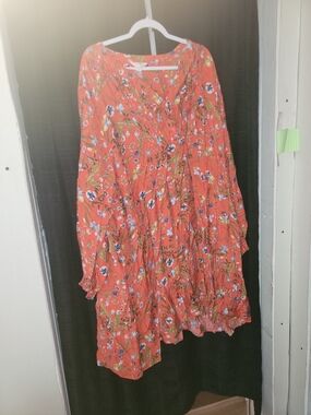 Terra & Sky Coral Floral Tiered A-Line Skirt